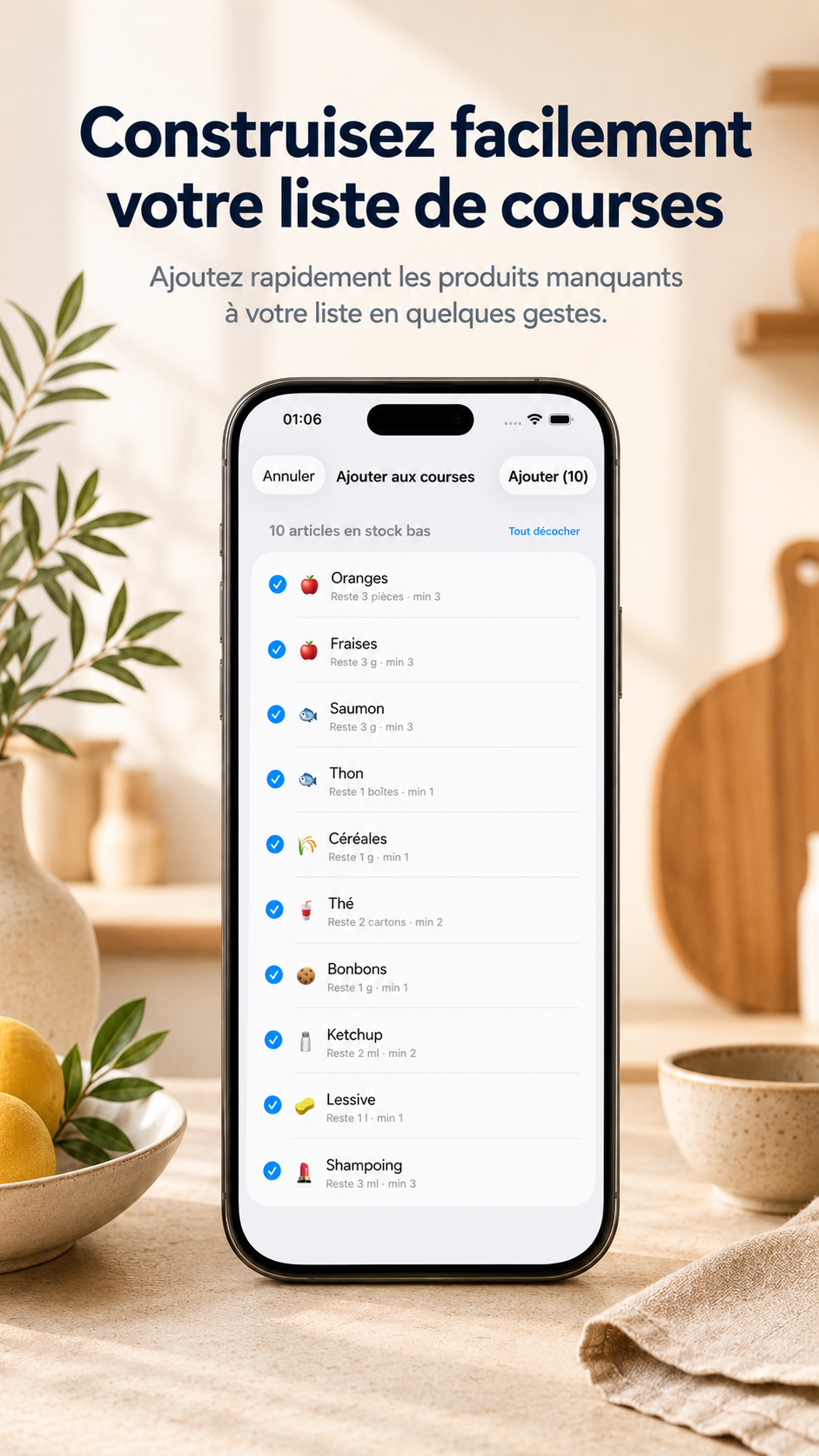 Stockie : ajout intelligent d'articles à la liste de courses depuis les produits en stock bas
